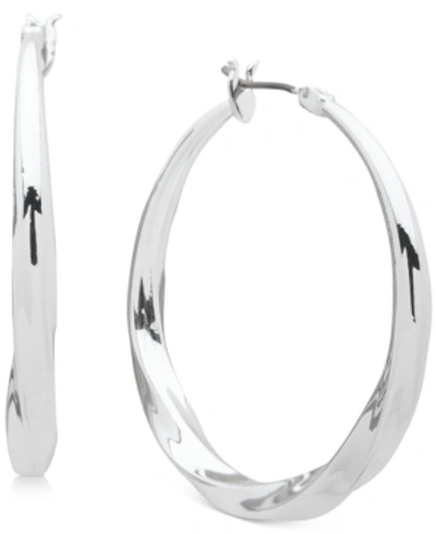 Shop Dkny Medium Twist Hoop Earrings, 1.5" In Silver