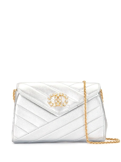 Pre-owned Chanel Bias Quilt Chain Shoulder Bag In Silver
