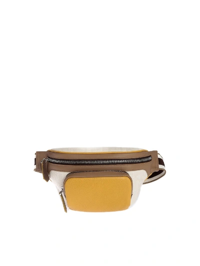 Shop Fendi Ff Canvas Belt Bag In White With Yellow Pocket In Multi