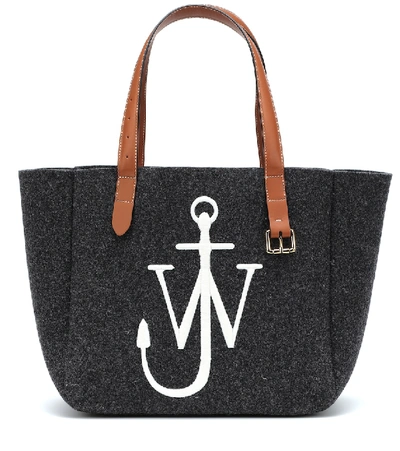 Shop Jw Anderson Belt Wool-felt Tote In Grey