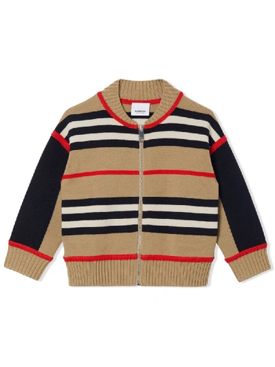 Shop Burberry Signature Stripe Cardigan In Neutrals