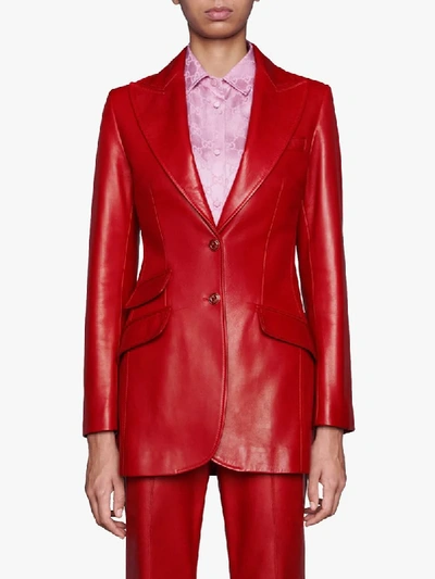 Shop Gucci Lambskin Tailored Blazer In Red