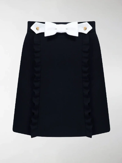 Shop Miu Miu Ruffle Bow Mini Skirt In Schwarz