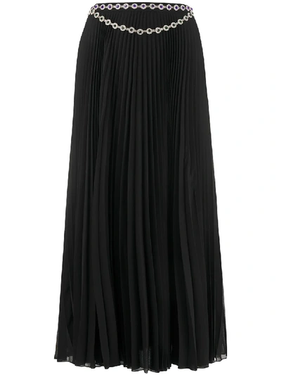 Shop Christopher Kane Long Crystal-embellished Pleated Skirt In Black