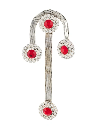 Shop Christopher Kane Crystal Flower Drop Earrings In Red Silver