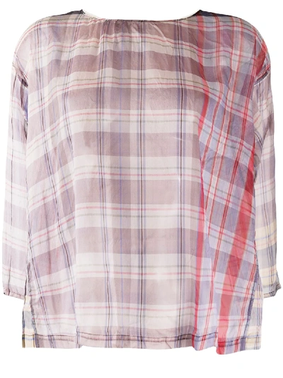 Shop Forte Forte Sheer Check Long-sleeve Blouse In Red