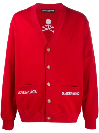 Shop Mastermind Japan Embroidered Buttoned Cardigan In Red