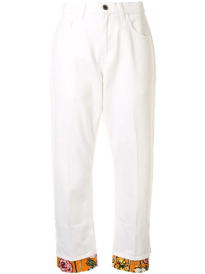 Shop Marni Floral Hem Straight-leg Jeans In White