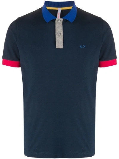 Shop Sun 68 Contrast-trim Polo Shirt In Blue