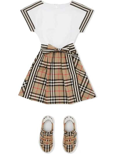 Shop Burberry Vintage Check Bow Dress In White