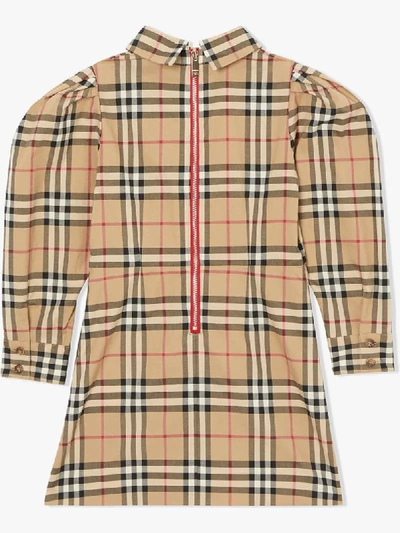 Shop Burberry Puff-sleeve Vintage Check Dress In Neutrals