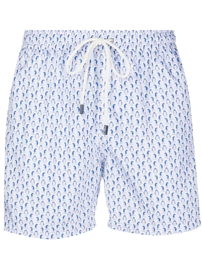 Shop Fedeli Penguin Pattern Swimming Shorts In White