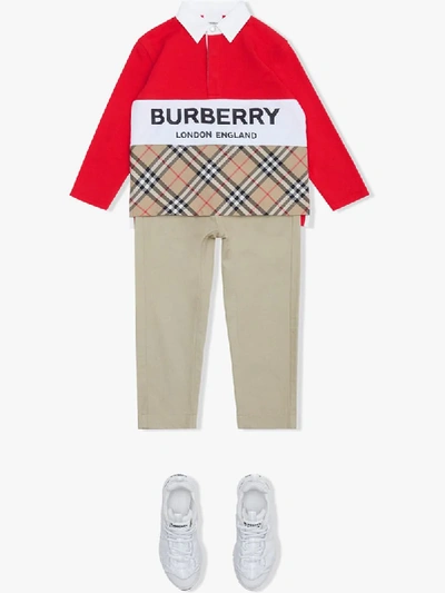 Shop Burberry Long-sleeve Check Print Polo Shirt In Red