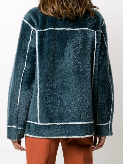 Shop Liska Shearling Shirt Jacket In Blue