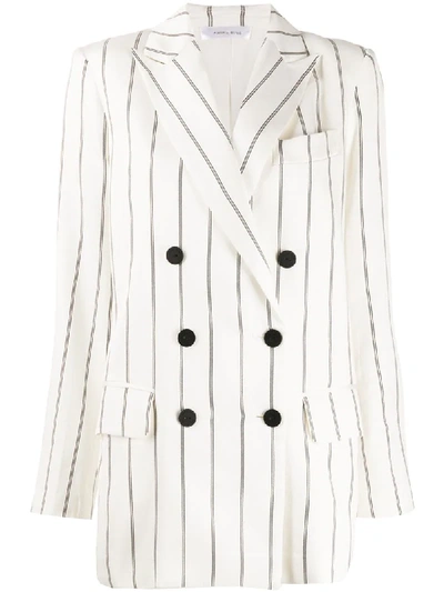 Shop Anine Bing Pinstripe Double-breasted Blazer In White