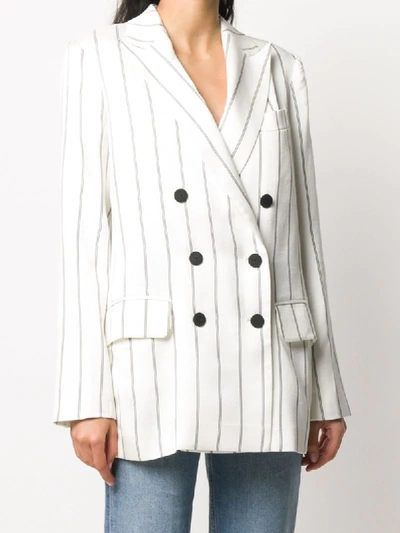 Shop Anine Bing Pinstripe Double-breasted Blazer In White