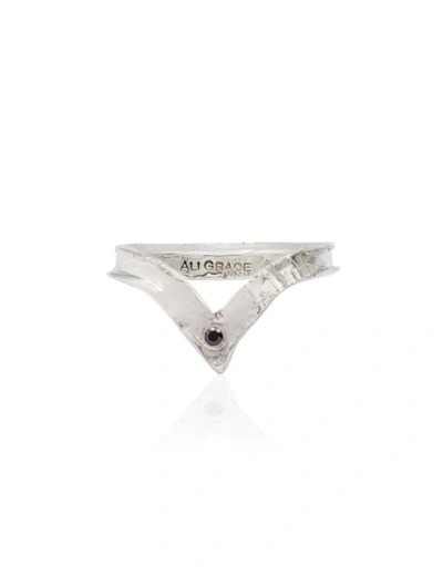 Shop Ali Grace Jewelry Sterling & Black Diamonds 'v' Ring In Silver