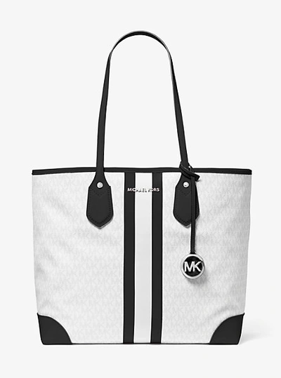 Michael Kors Eva Large Logo Stripe Tote Bag In White | ModeSens