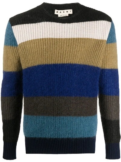 Shop Marni Striped Knitted Jumper In Blue