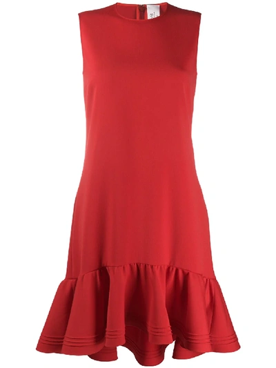 Shop Victoria Victoria Beckham Dropped Waist Fluted Hem Dress In Red
