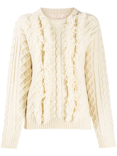 Shop Tory Burch Knitted Fringed Jumper In White