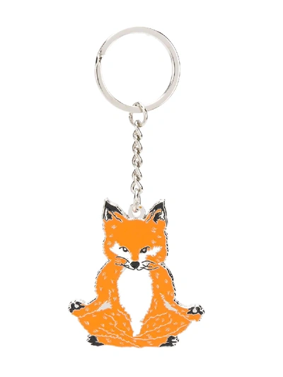 Shop Maison Kitsuné Lotus Fox Chain Link Detail Keyring In Orange