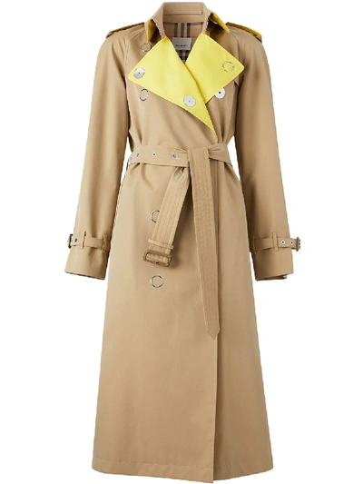 Shop Burberry Colour Block Trench Coat In Brown