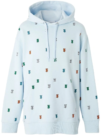 Shop Burberry Monogram Motif Hooded Sweatshirt In Blue