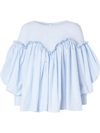 Shop Burberry Puff Sleeve Striped Blouse In Blue