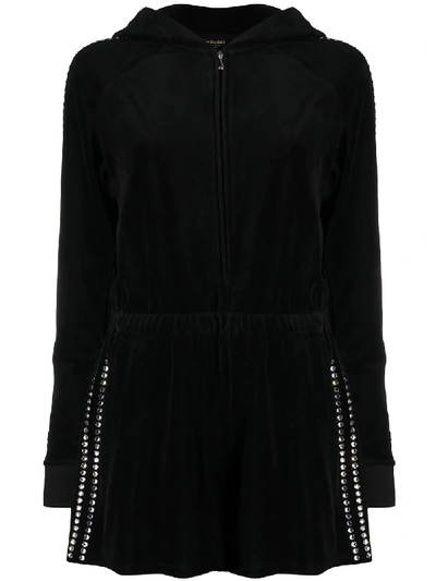 Shop Juicy Couture Hooded Embellished Romper In Black