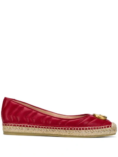 Shop Gucci Quilted Gg Appliqué Flat Espadrilles In Red