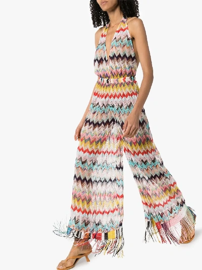 Shop Missoni Halterneck Crochet Knit Jumpsuit In White