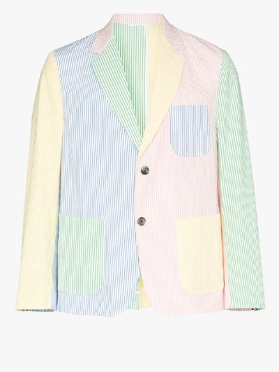 Shop Thom Browne Patchwork Striped Seersucker Blazer In Blue