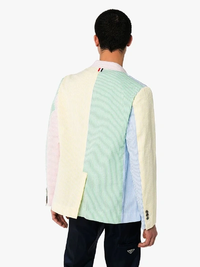 Shop Thom Browne Patchwork Striped Seersucker Blazer In Blue