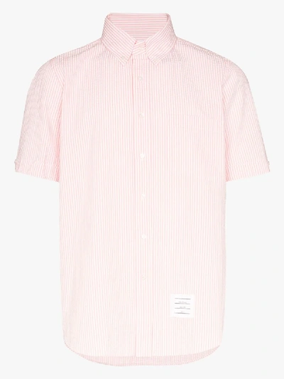 Shop Thom Browne Striped Seersucker Cotton Shirt In Pink