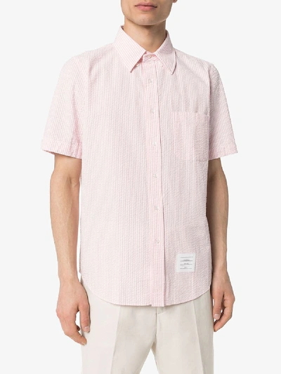 Shop Thom Browne Striped Seersucker Cotton Shirt In Pink