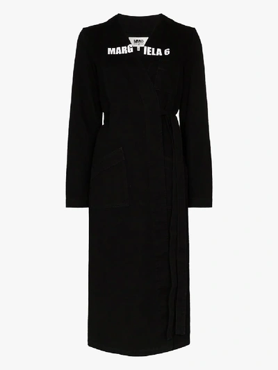 Shop Mm6 Maison Margiela Logo Print Wrap Coat In Black