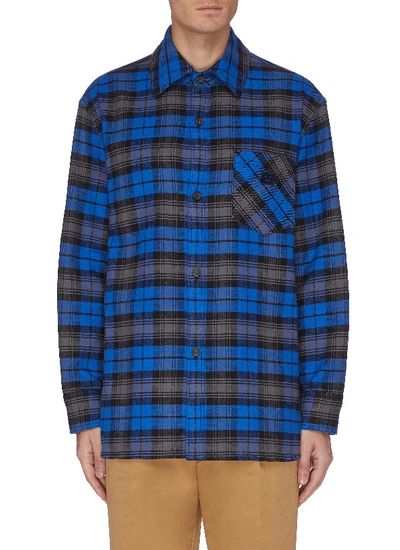 Shop Acne Studios Check Print Face Patch Pocket Flannel Shirt In Multi-colour