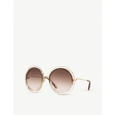 Shop Chloé Carlina Ce120sd Titanium And Acetate Round Sunglasses In Gold