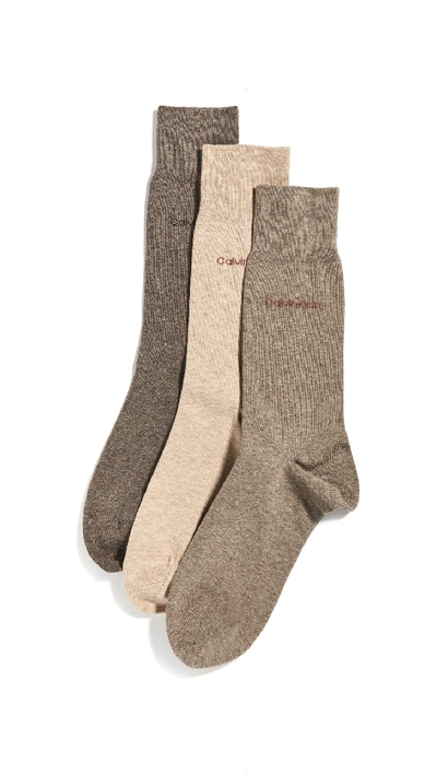 Shop Calvin Klein Underwear 3 Pack Flatknit Dress Socks In Beige Assorted