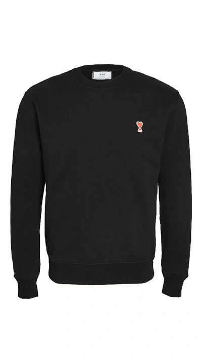 Shop Ami Alexandre Mattiussi Heart Logo Crew Neck Sweatshirt In Black