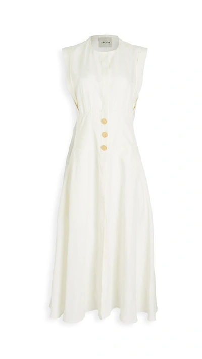 Shop Le Kasha Dishna Linen Dress With Gold Buttons In Cream