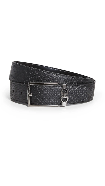 Shop Ferragamo Adjustable & Reversible Double Belt In Black/black