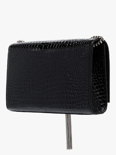 Shop Saint Laurent Black Kate 99 Mock Croc Leather Shoulder Bag