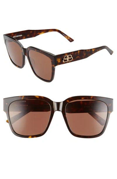 Shop Balenciaga 55mm Square Sunglasses In Shiny Dark Havana/ Brown