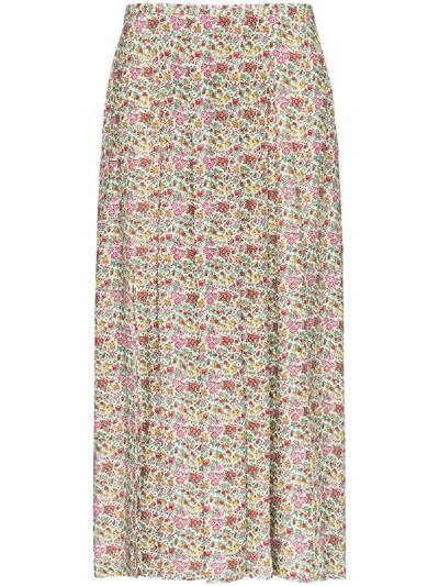 Shop Rixo London Georgia Floral-print Midi Skirt In White