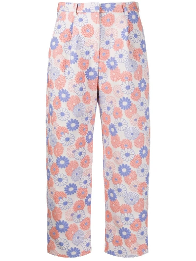 Shop Kenzo Floral Embroidered Cropped Trousers In Pink