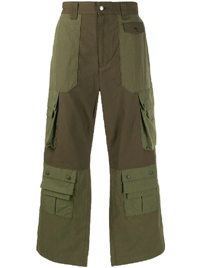 Shop White Mountaineering Contrasted Wide Leg Cargo Pants In Green