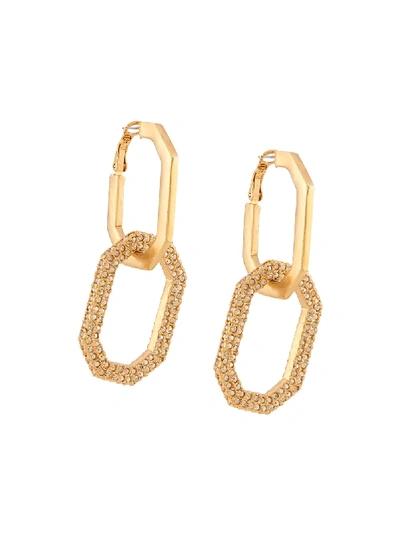 Shop Oscar De La Renta Crystal-embellished Octagon Link Earrings In Gold