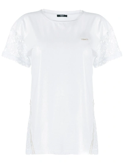 Shop Liu •jo Lace Insert T-shirt In White